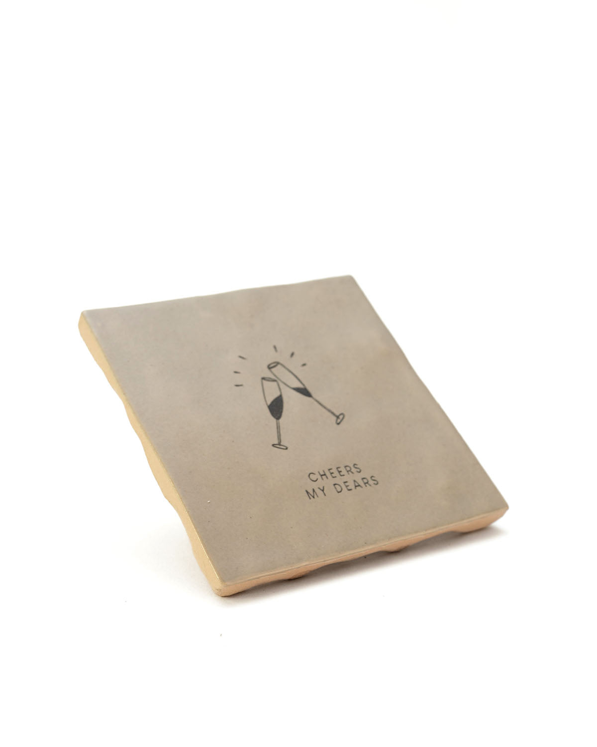 Tegeltje Cheers my dears 'Studio Meuk' Beige 10x10cm