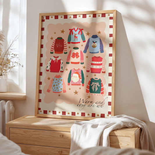 Kleurrijke kerstrui print A4