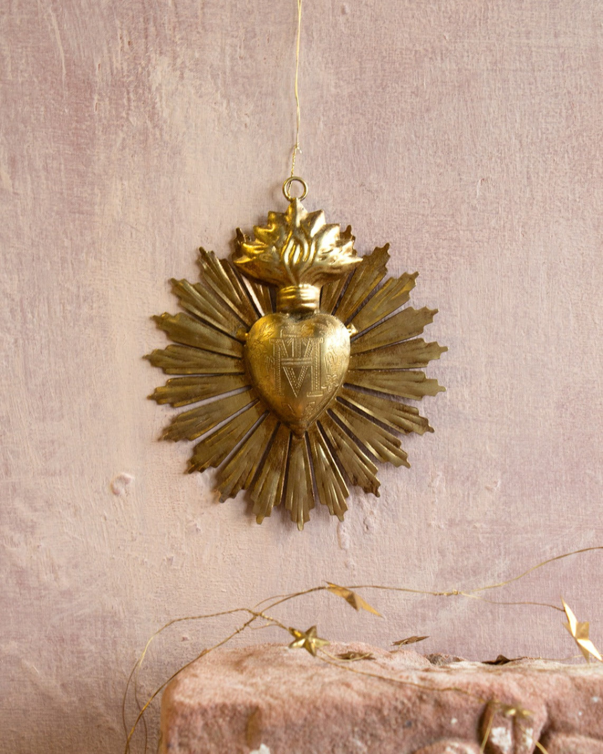 Stralend Hart Spiegel – Handgemaakt Goud Messing