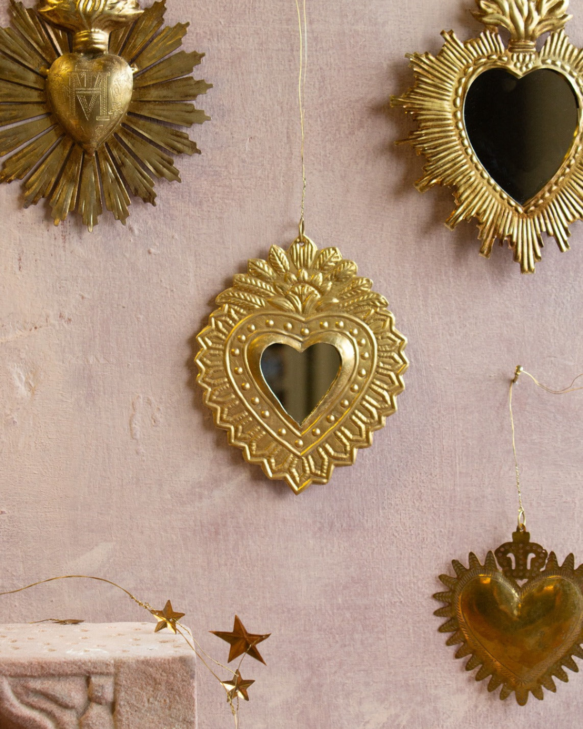 Stralend Hart Spiegel – Handgemaakt Goud Messing