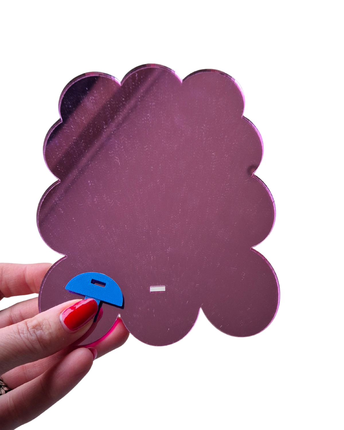 MUUSS spiegeltje in roze spiegelacryl, klikbaar in spiegelschakel voor modulaire galerijwand