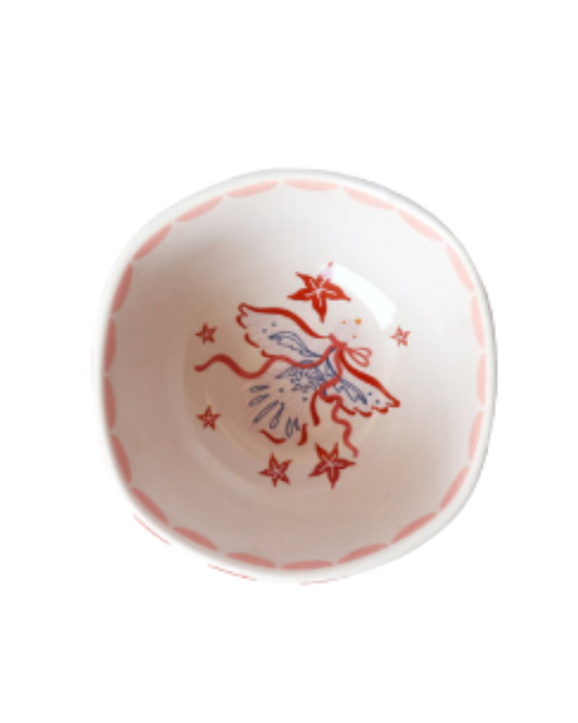 Mini keramisch schaaltje Vogel met Strik op witte achtergrond, perfect voor borrelhapjes en kleine snacks