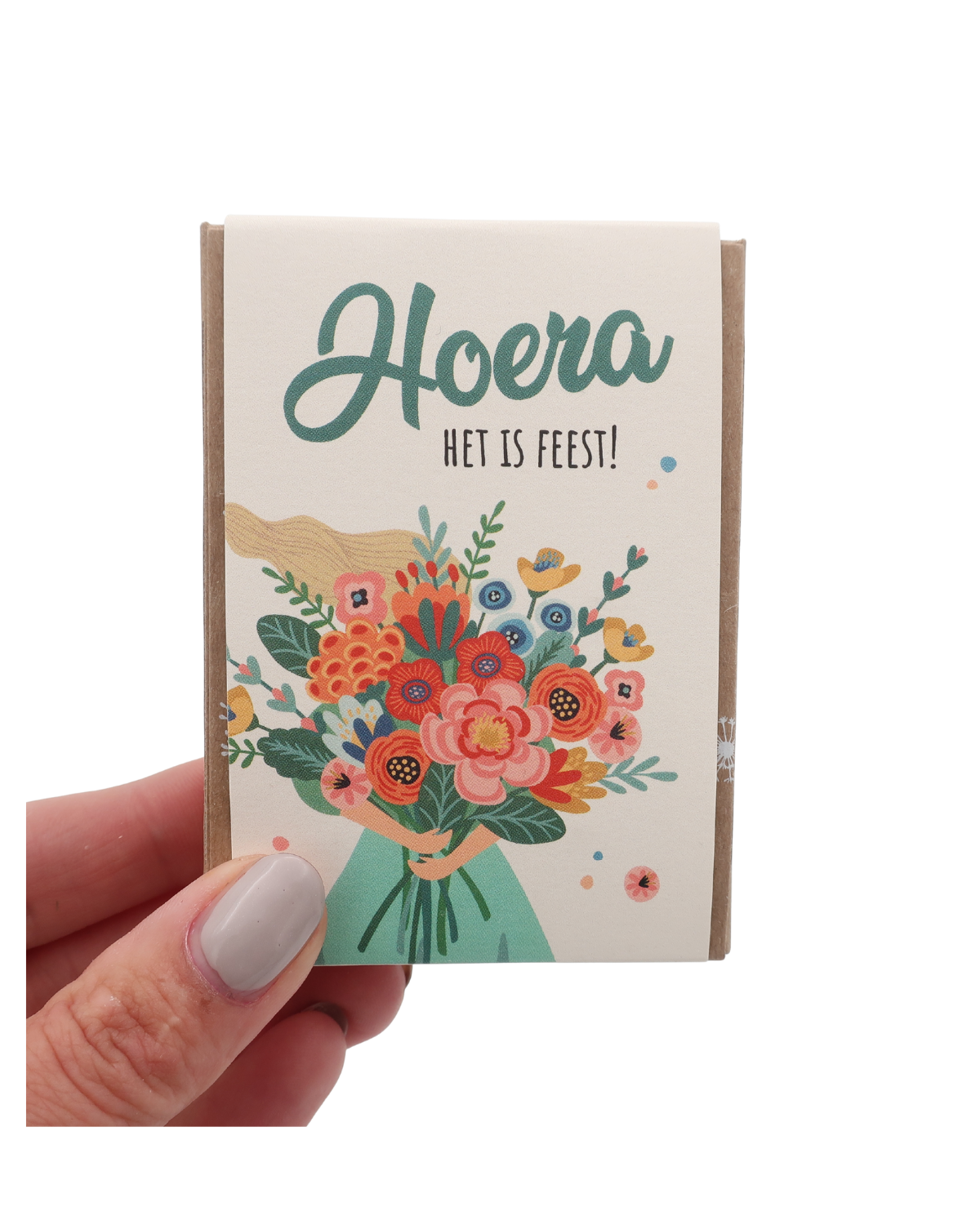 Handgemaakte Blossombs gift box met vier biologische zaadbommetjes, perfect als duurzaam en vrolijk cadeau om iemand op een speciale dag te verrassen.