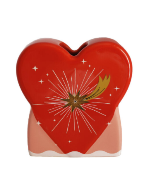 Handgemaakte keramieken Kleine Vaas Hart van All the luck in the world, hartvormig, compact en feestelijk, perfect voor droogbloemen of kleine boeketjes