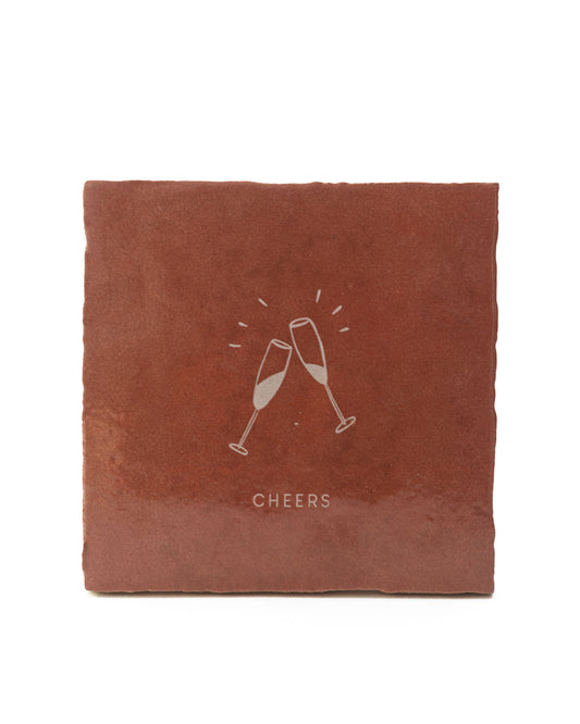 Tegeltje Cheers 'Studio Meuk' Terracotta 10x10cm